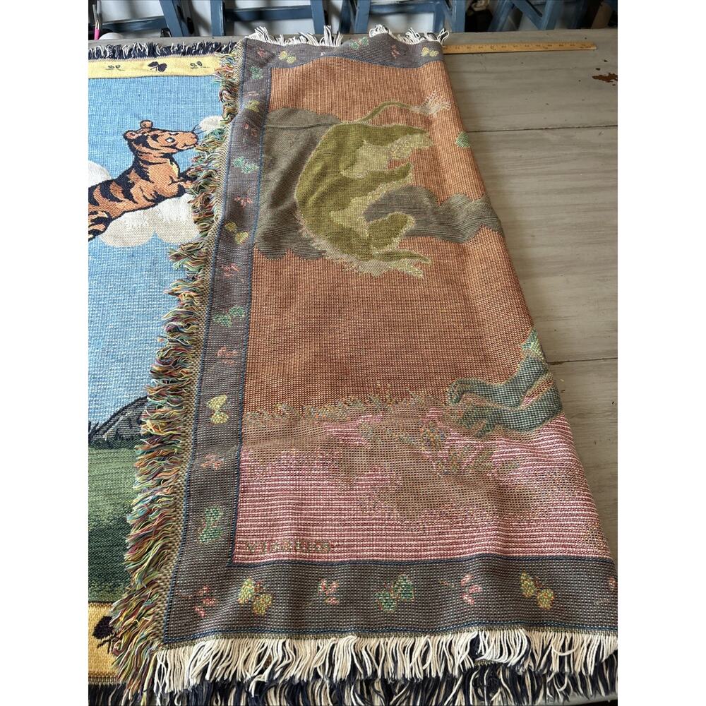 Vtg Disney Classic Pooh Woven Tapestry Throw Blanket Christopher Robin 49”x46” - Picture 6 of 9